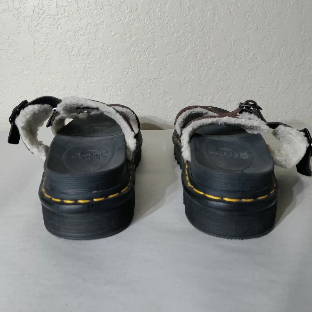 Dr. Martens Myles Faux Fur Lined Brown Suede Platform Slide Sandals Mens 11 L 12
